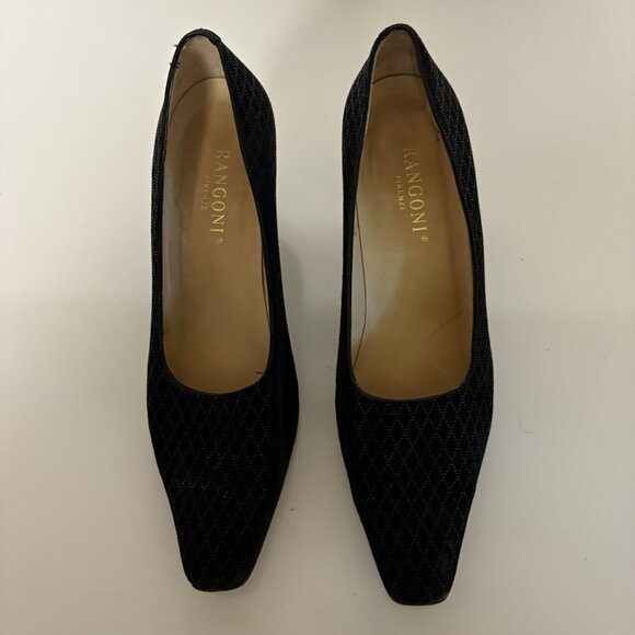 Rangoni Firenze Black Suede Leather Heels Size 7.5B Italy Elegant Womens Shoes - Picture 3 of 10